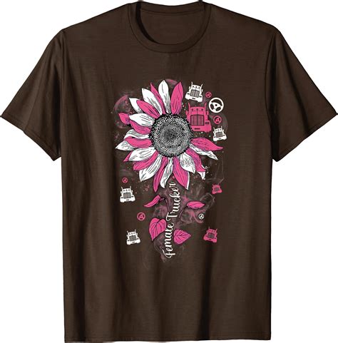 Female Trucker Life Pink Sunflower Breast Cancer Awareness T Shirt