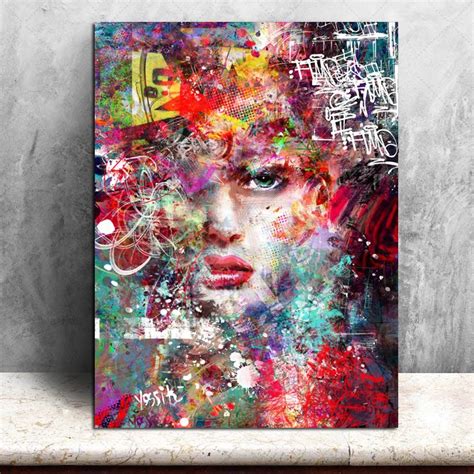 Multi Design Graffiti Art Canvas Girl Portrait Poster Print Woman Face