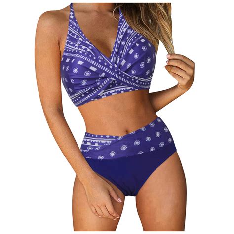 Rrunsv Bikini Set For Women Solid V Neck Knot Front Push Up Bikini Top High Leg Thong Bottoms