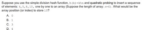 Solved Suppose You Use The Simple Division Hash Function H