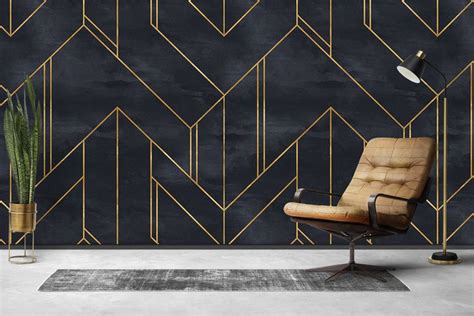 Geometric Blue And Gold Wallpaper | Removable Wallpaper | Peel And ...