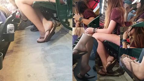 Hot Brunette With Attractive Naked Feet Caught On The Stadium Feet