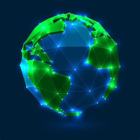 Low Poly Style Earth Globe With Glowing Connected Lines And Dots On