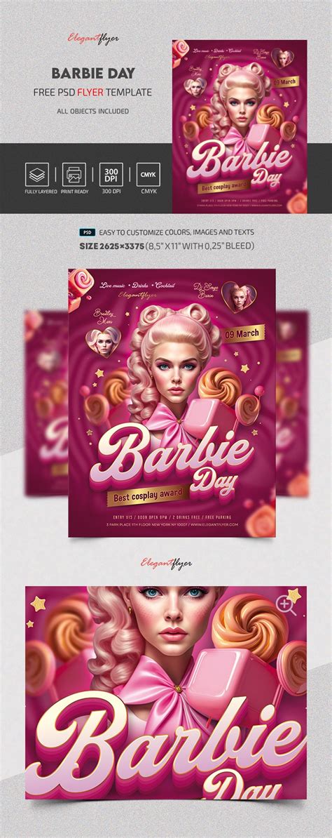 Pink Creative Barbie Day Party Free Flyer Template Psd By Elegantflyer