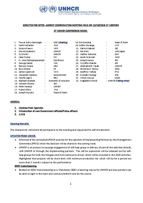document meeting minutes inter agency coordination meeting  oct