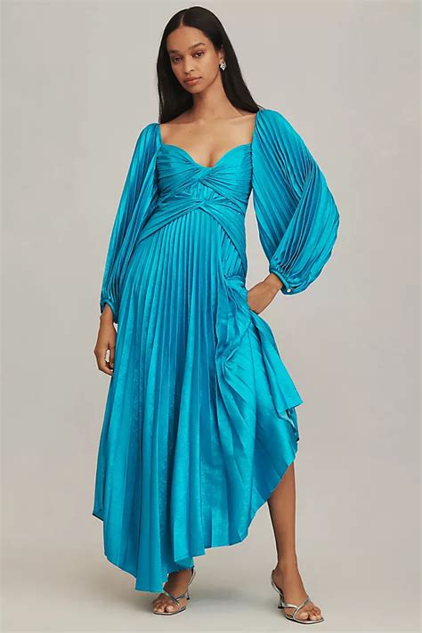 Acler Larimer Long Sleeve V Neck Pleated Maxi Dress Anthropologie