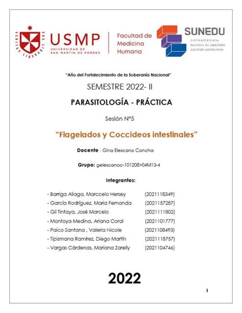 Informe Parasitología Flagelados Y Coccideos Intestinales Mariana