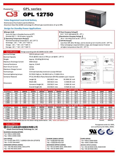 GPL 12750 (75) Ah | PDF | Galvanic Cells | Battery (Electricity)