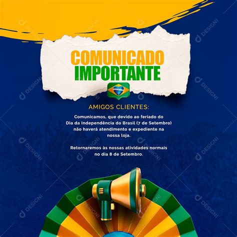 Comunicado Importante Feriado Da Independência do Brasil Social Media