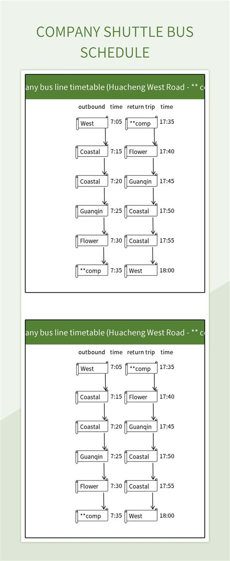 Company Shuttle Bus Schedule Excel Template And Google Sheets File For
