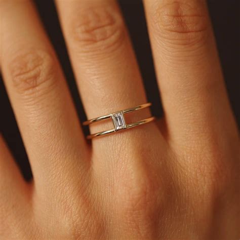 Baguette Diamond Ring Baguette Diamond Double Band Ring 14k Etsy