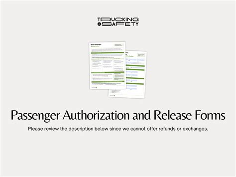 Passenger Authorization And Release Form Kit For A Trucking Company