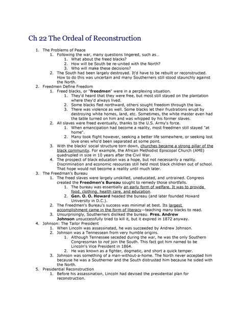 Ch 22 the ordeal of reconstruction - Ch 22 The Ordeal of Reconstruction