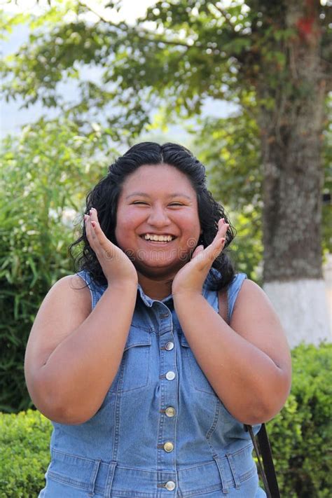 Woman Of Years Old Latin Brunette Looks Happy And Excited On A Walk Outdoors Enjoys Her Youth