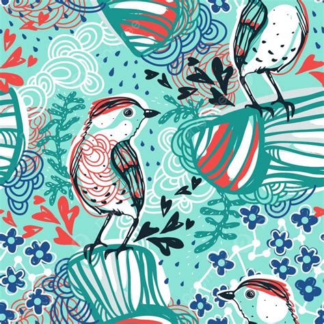 Fondo Patr N Floral Vectorial Sin Costuras Con Aves Y Plantas