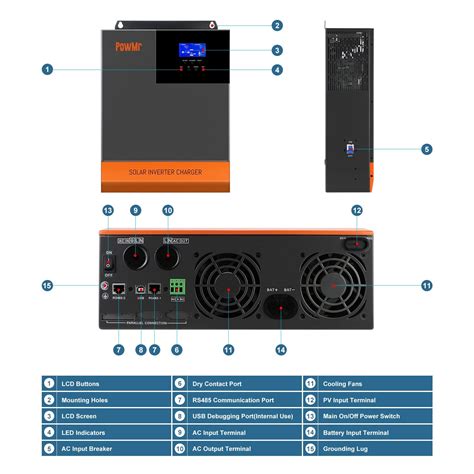 Powmr 5000w Off Grid Solar Hybrid Inverter 48v Dc To 110v Ac 5kw Pure