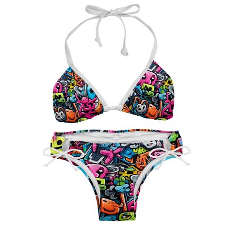 Graffiti Detachable Sponge Adjustable Strap Bikini Set Two Pack