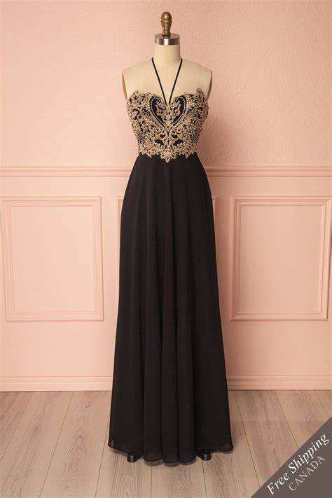 Black Ball Gown With Golden Embroidered Bodice And Crystals Robe De