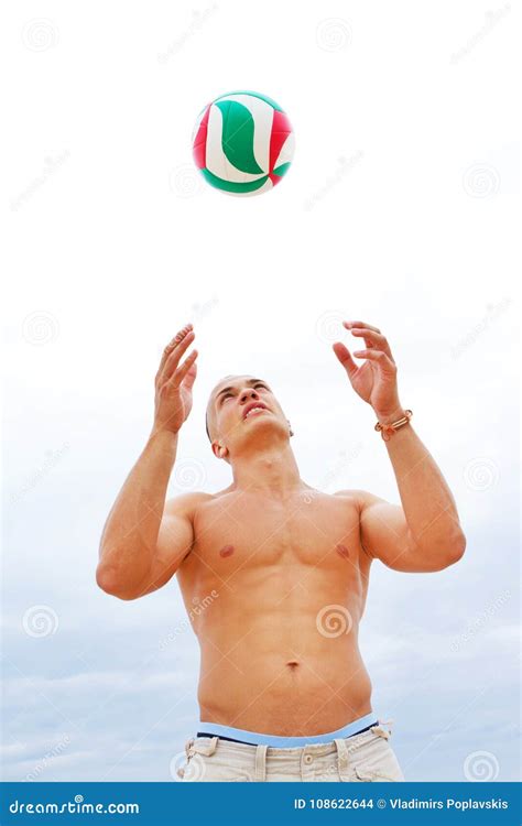 Portrait Of Naked Man On The Beach With Ball Stock Photo Image Of