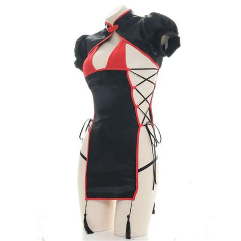 Ani Japanese Game Chun Li Cheongsam Dress Womens Temptation Uniform Lingerie Costume With Cross