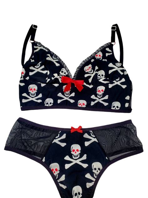 Skulls Bralette And Panties Lingerie Set Skull Lingerie Skull Etsy