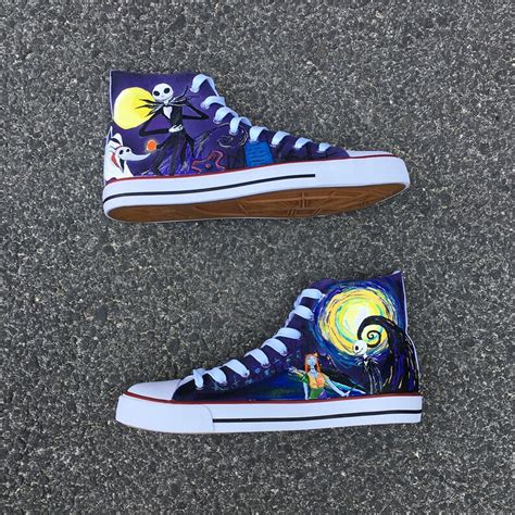 Jack And Sally Custom Sneaker Hand Painted Canvas Shoe The Etsy