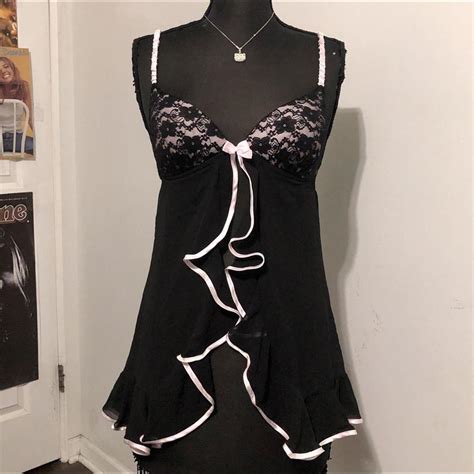 Pink And Black Lingerie Slip Gown Open Slit In Depop