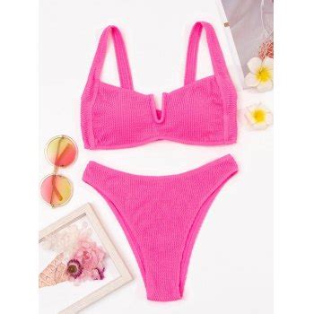 Emmiol Free Shipping Smocked Strap Bikini Set Beetroot Purple L In Bikini Sets Online Store