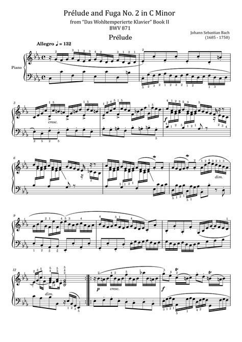 J S Bach Pr Lude And Fuga No In C Minor Bwv For Piano Solo