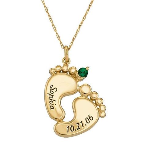 Baby Foot Birthstone Personalized Gold Plated Mother Baby Necklace ...