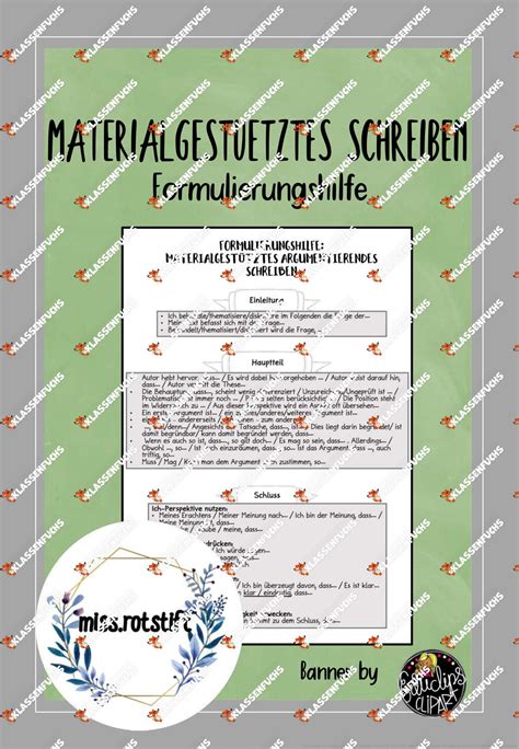 Materialgest Tztes Schreiben Formulierungshilfe Klassenfuchs