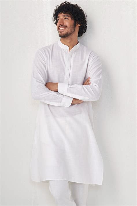 Buy White Handcrafted Cotton Kurta For Men Fgmnk Farida Gupta