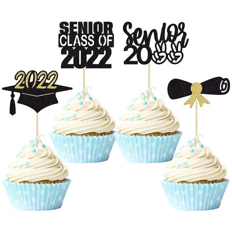 Buy Gyufise 24 Pack 2022 Graduation Theme Cupcake Toppers Glitter Class