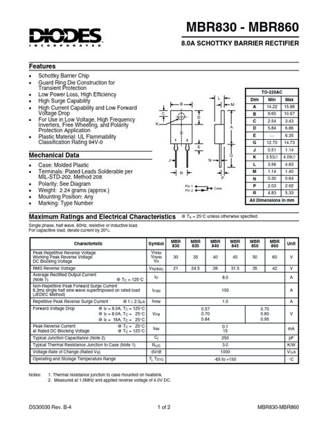 Mbr Datasheet Schottky Barrier Rectifier