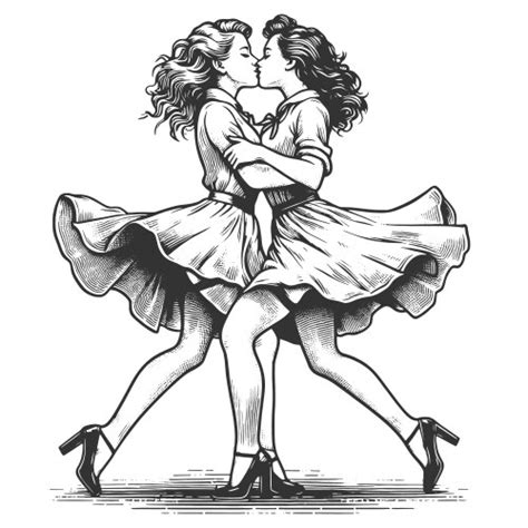 Women Lesbian And Kissing Engraving Royalty Free Vector