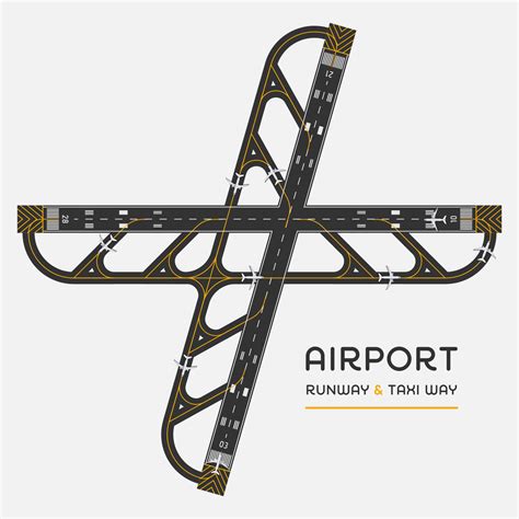 Top view of airport runway and taxi way with airplane, vector