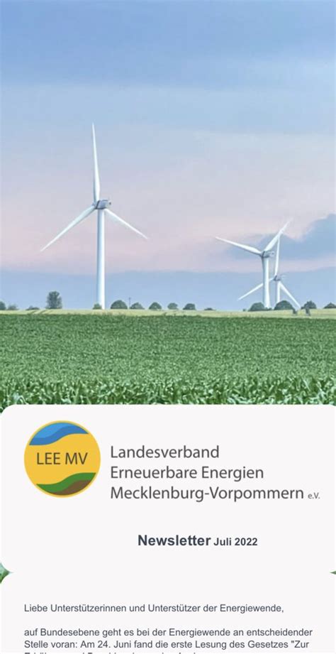 LEE MV Newsletter Juli 2022 Landesverband Erneuerbare Energien E V