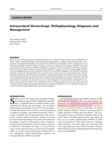 Pdf Intracerebral Hemorrhage Pathophysiology Diagnosis And