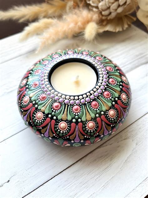 Mandala Dot Tealight Holder In Pastel Colours Dot Mandala Art Hand