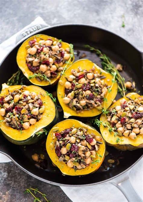 Instant Pot Acorn Squash Stuffed With Wild Rice Cranberries Chickpeas