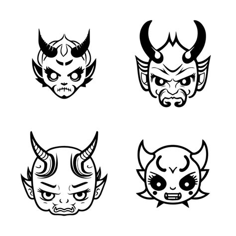 Delightful Hand drawn kawaii oni mask collection set, showcasing cute