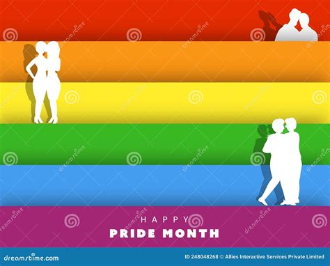 Happy Pride Month Concept With Paper Cut Gay And Lesbian Couple Embracing On Rainbow Paper