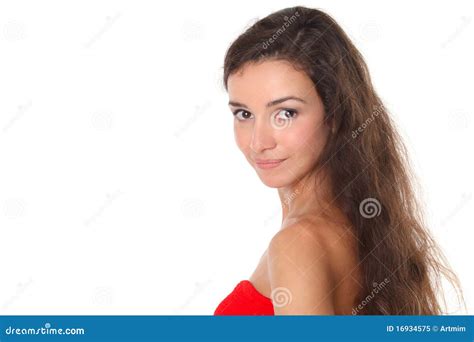 El Brunette Hermoso Mira Sobre Su Hombro Imagen De Archivo Imagen De Retrato Pelo