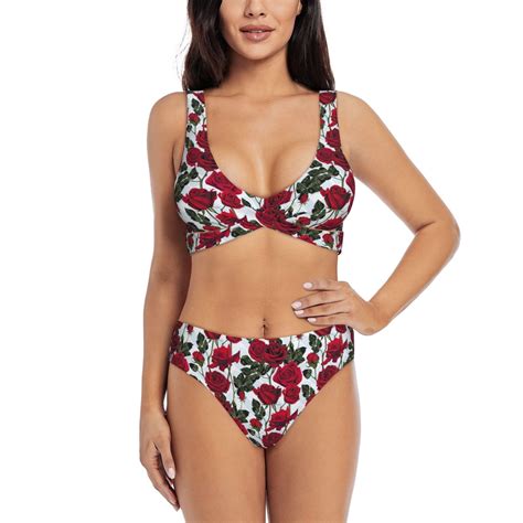 Rocae Rose Flowers For Bikini Set For Women Two Piece Sexy High
