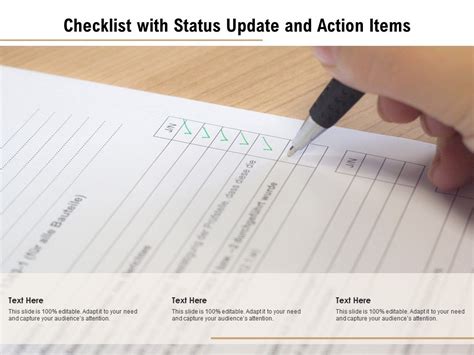 Checklist With Status Update And Action Items Presentation Graphics