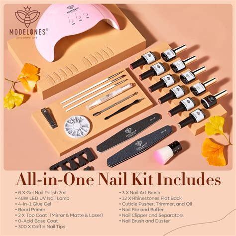 Modelones Color Gel Nail Polish Kit With Uv Light Dryer Nude Skin Tones Glossy Matte