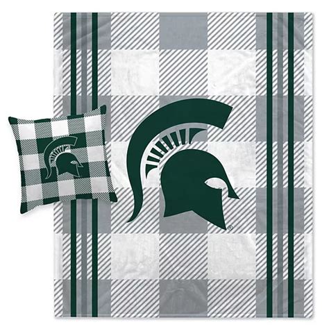 Pegasus Michigan State Spartans Gray Plaid Stripes Blanket And Pillow