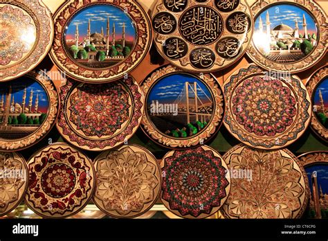 Display Of Decorative Souvenir Plates Grand Bazaar Istanbul Turkey