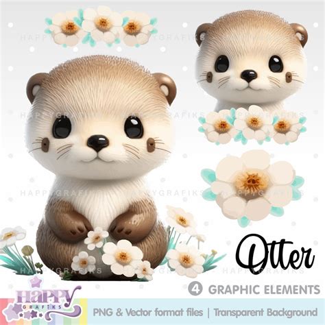 Otter Clipart, Otter Illustration, Cute Otters, Sea Creatures, Otter ...