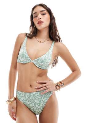 Hollister Slip Bikini A Vita Alta Verdi A Fiori In Coordinato ASOS